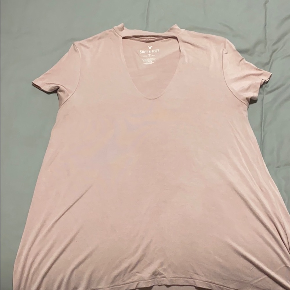 Blush pink T-shirt with choker neck detail